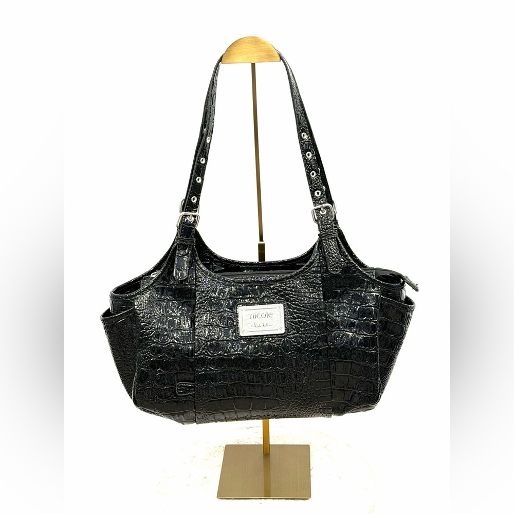 icole Miller Croc Embossed Black Shoulder Bag Y2K Vintage